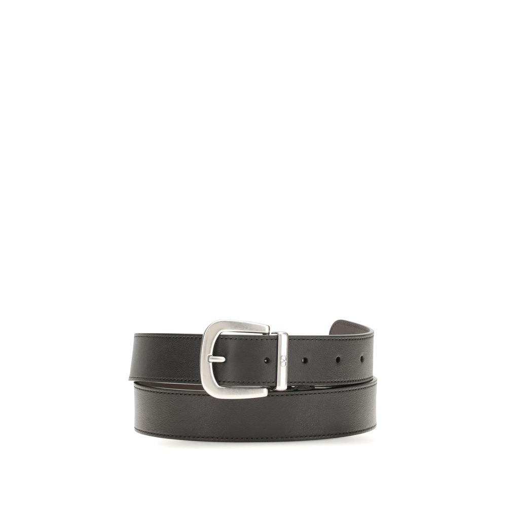 Valentino Garavani Black Calf Leather Bos Taurus Regular Belt - YSONA
