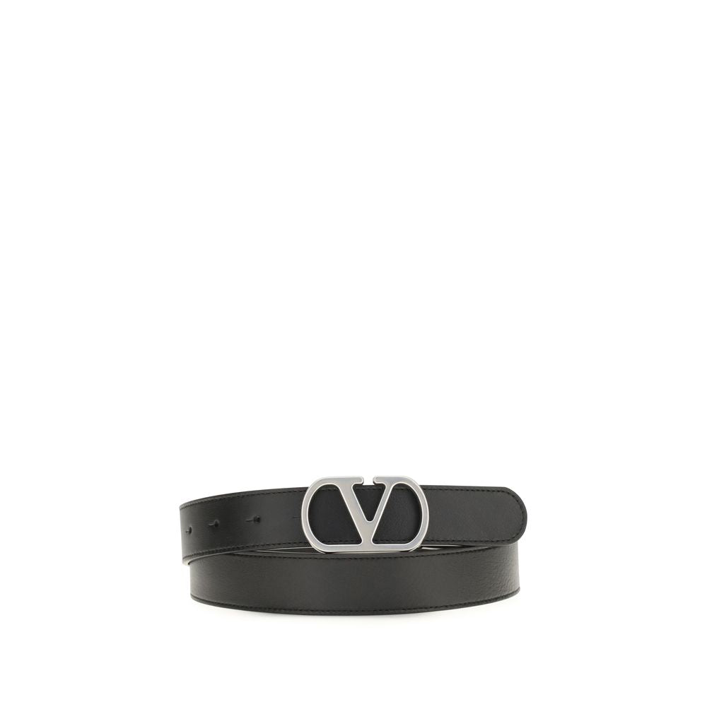Valentino Garavani Black Calf Leather Bos Taurus Regular Belt - YSONA