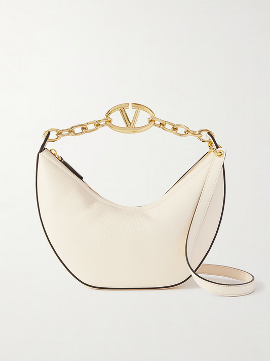 Valentino Garavani Ivory Leather Small Hobo Vlogo Shoulder Bag - YSONA