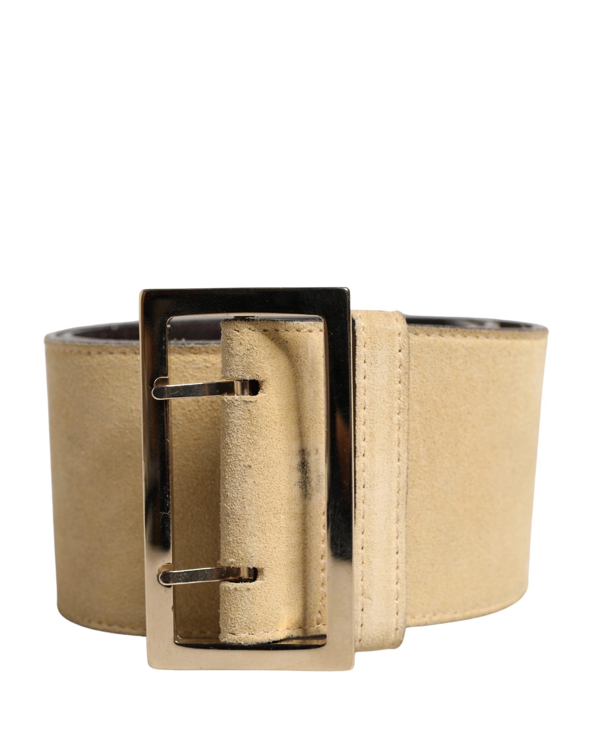 Versace Beige Suede Leather Silver Metal Buckle Belt - view 2