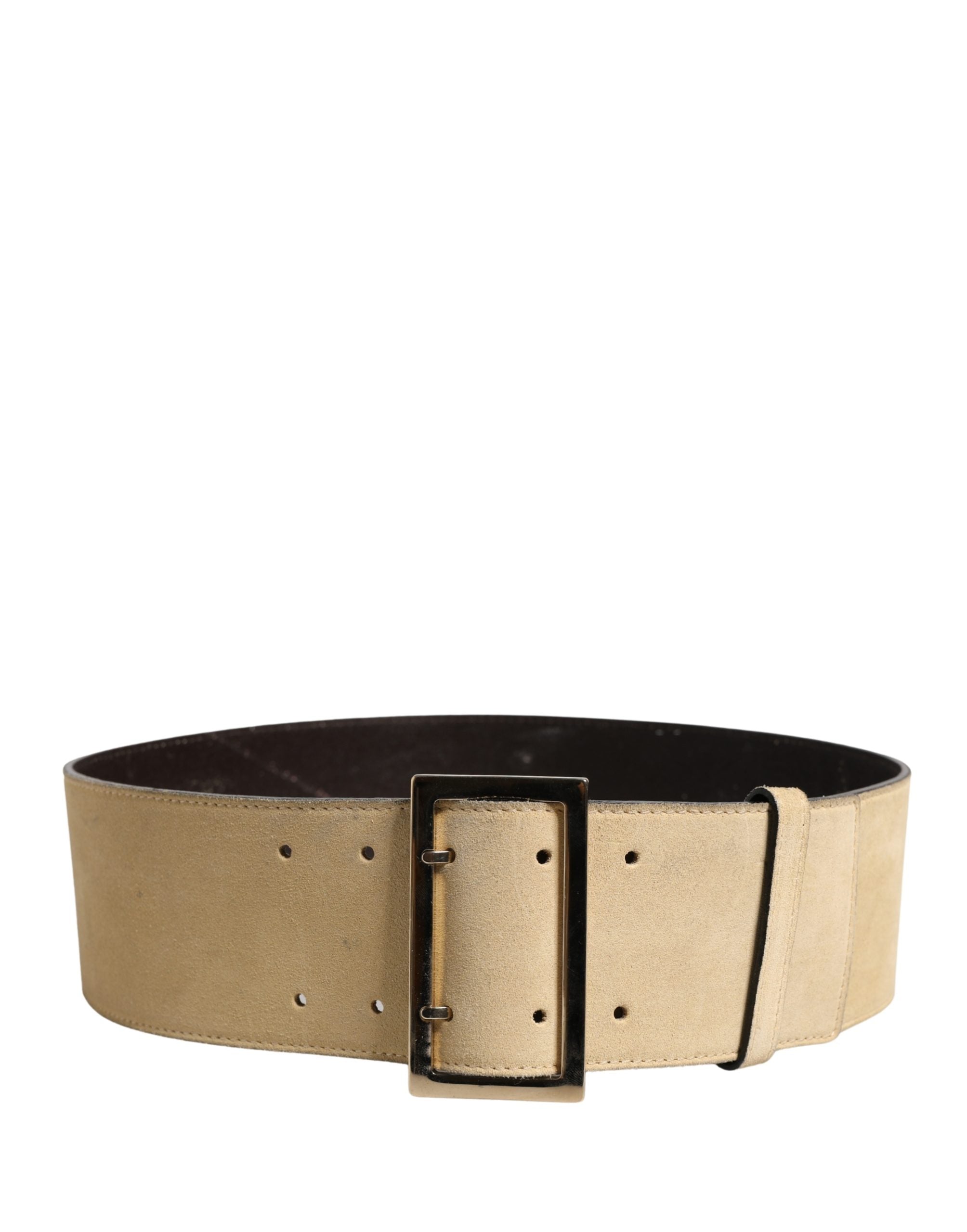 Versace Beige Suede Leather Silver Metal Buckle Belt - view 3