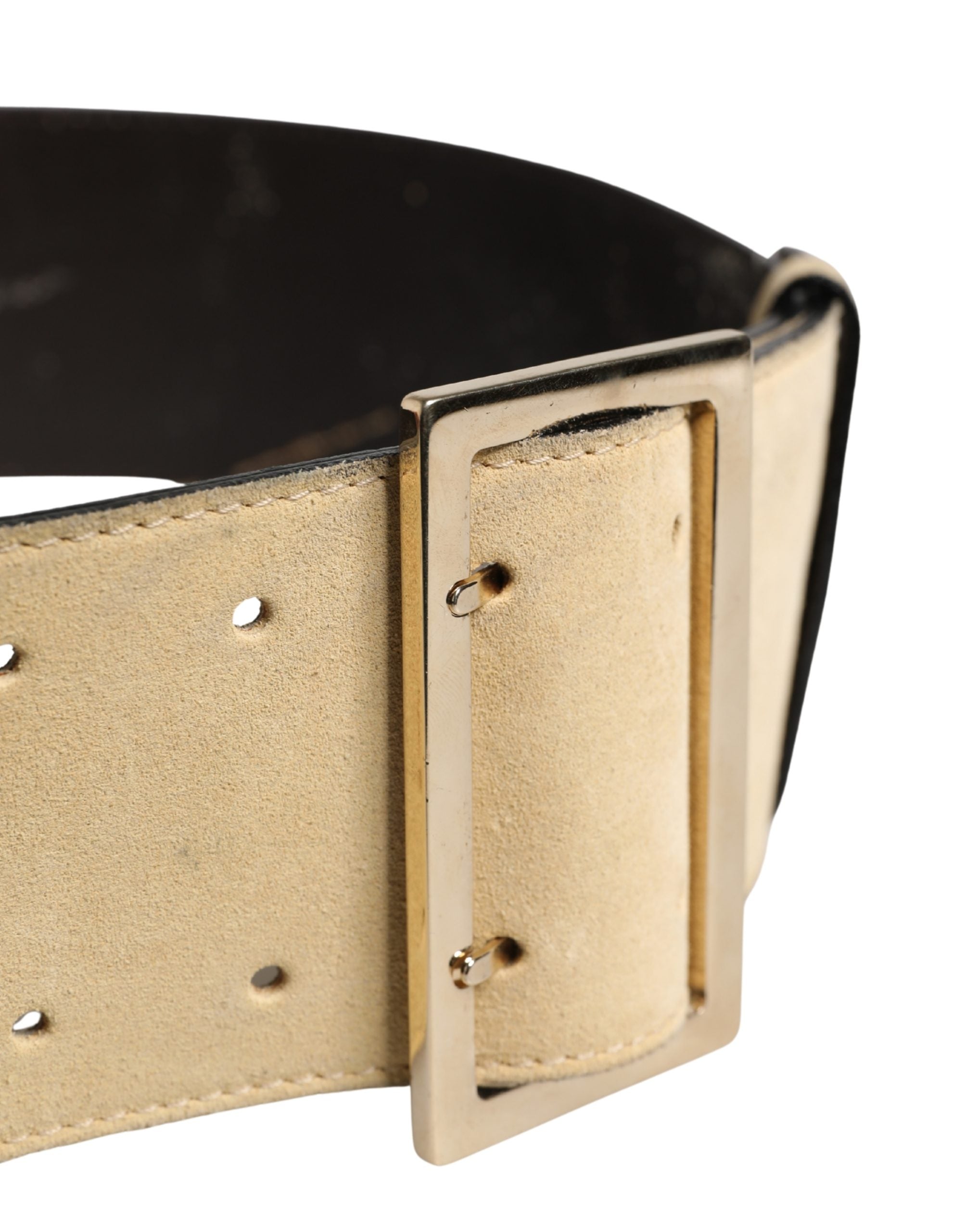 Versace Beige Suede Leather Silver Metal Buckle Belt - view 4