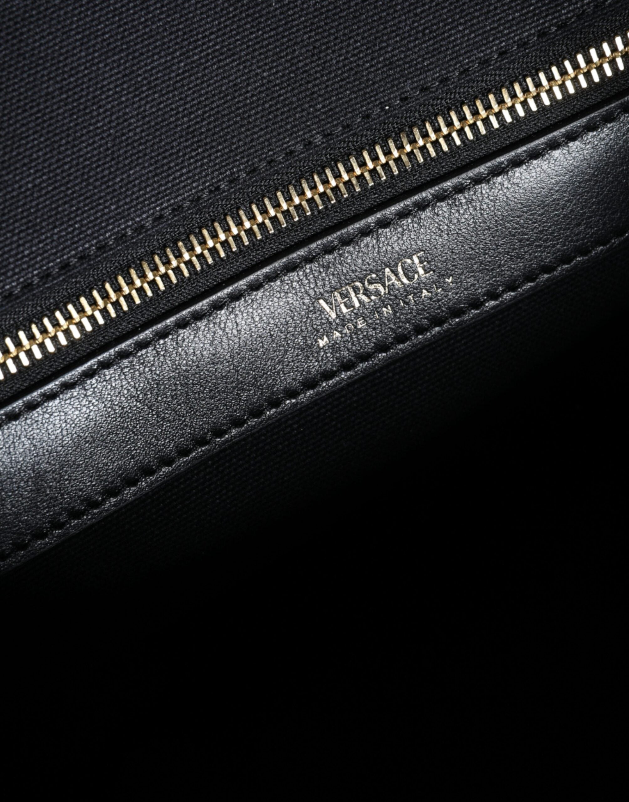 Versace Black Top Handle Canvas Leather Logo Crossbody Tote Bag - view 4