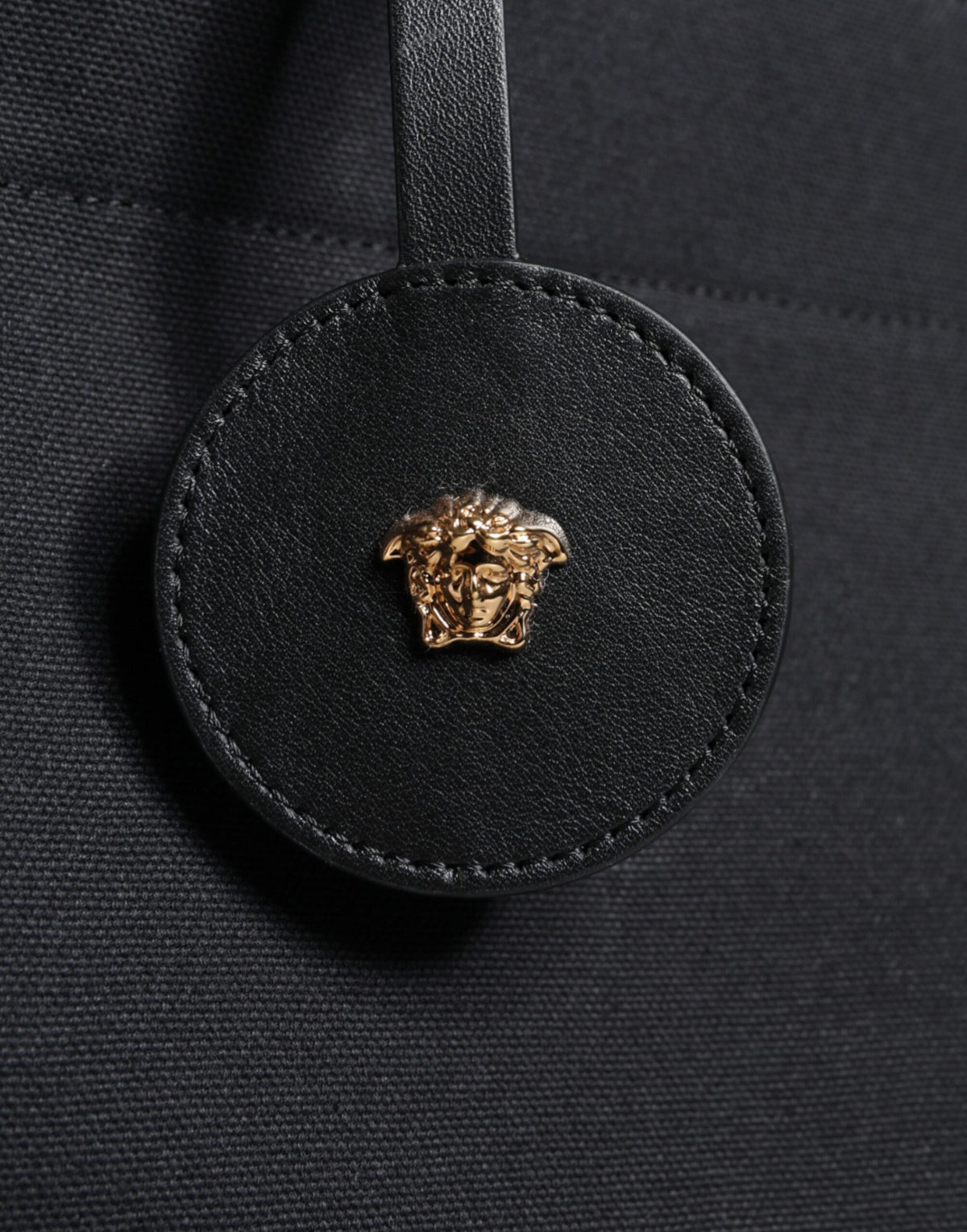 Versace Black Top Handle Canvas Leather Logo Crossbody Tote Bag - view 5