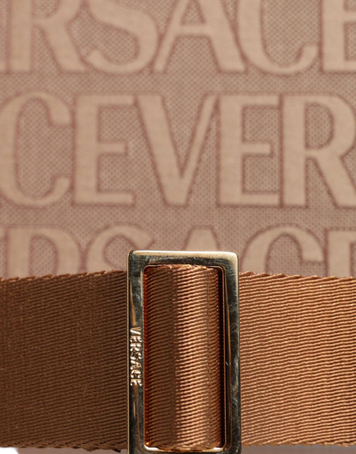Versace Brown Top Handle Jacquard Leather Logo Crossbody Tote Bag - view 3