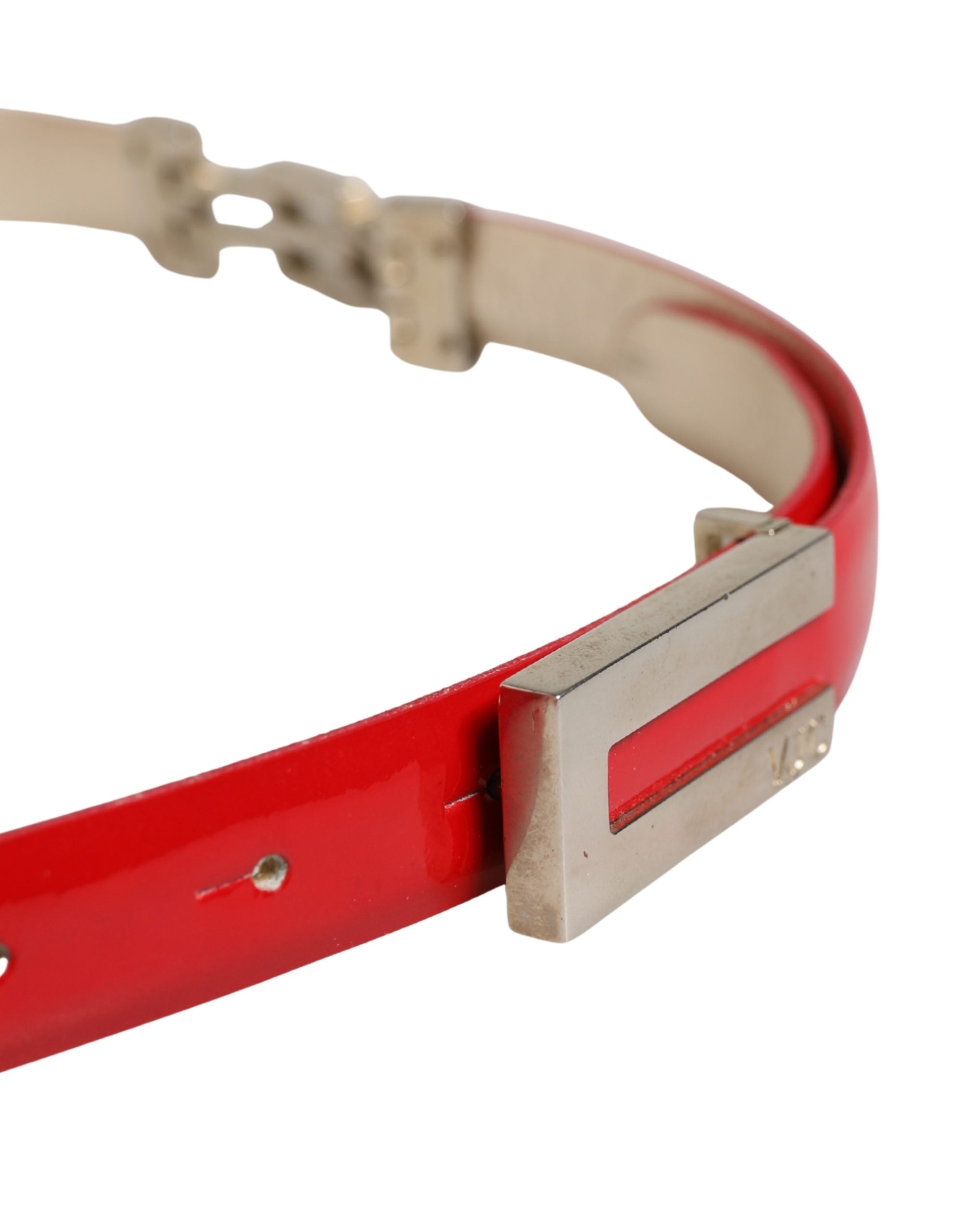 Versace Jeans Couture Red Glossy Leather Metal Buckle Belt - view 4