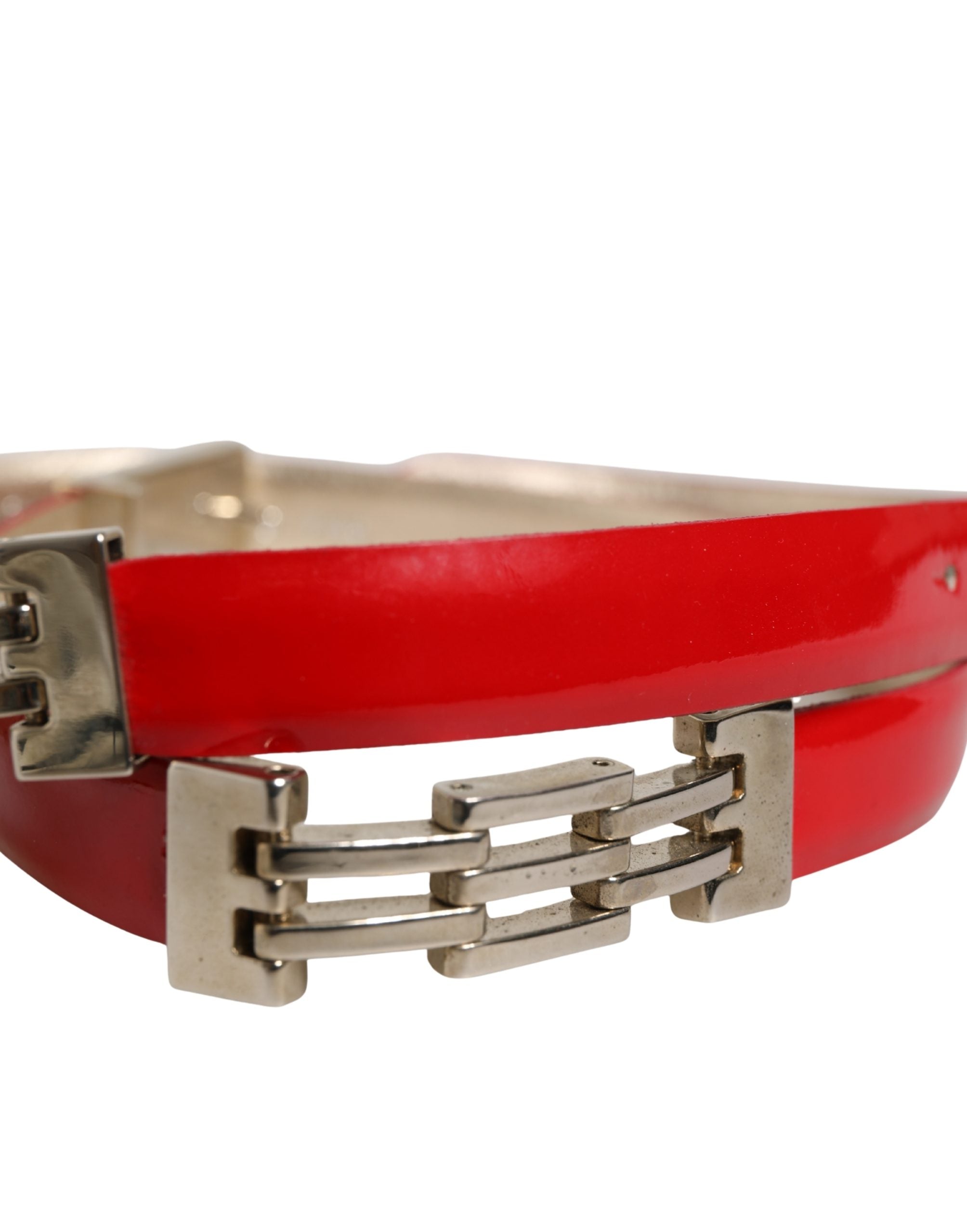 Versace Jeans Couture Red Glossy Leather Metal Buckle Belt - view 5