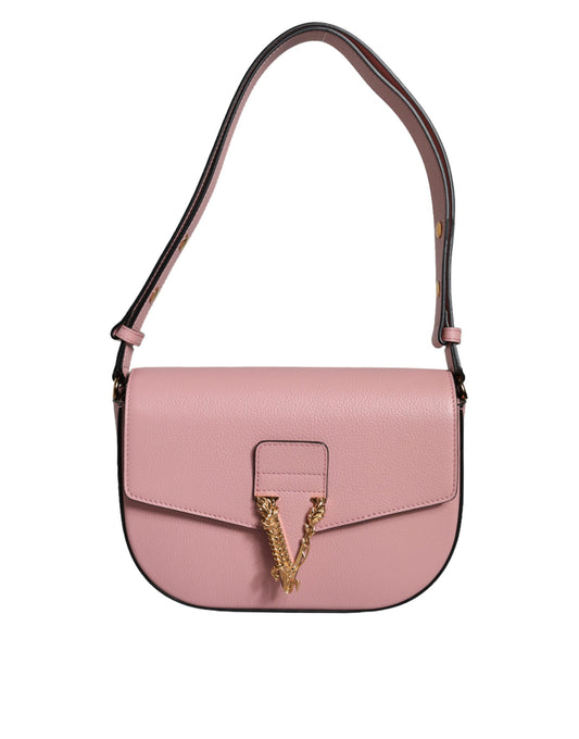 Versace Pink Grainy Calf Leather Logo Crossbody Shoulder Bag - YSONA