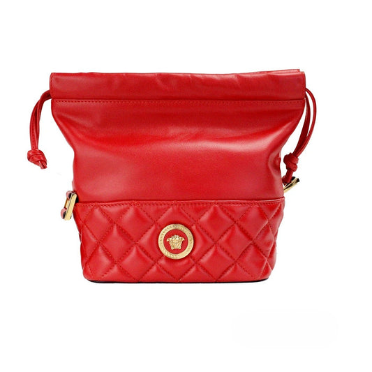 Versace Red Quilted Leather Drawstring Shoulder Bag Bucket Crossbody