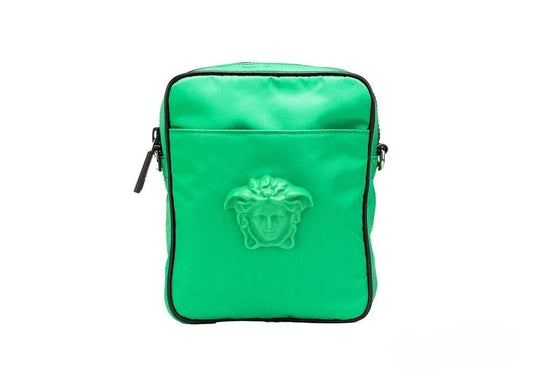 Versace Small Bright Green Nylon Fabric Medusa Crossbody Messenger Bag