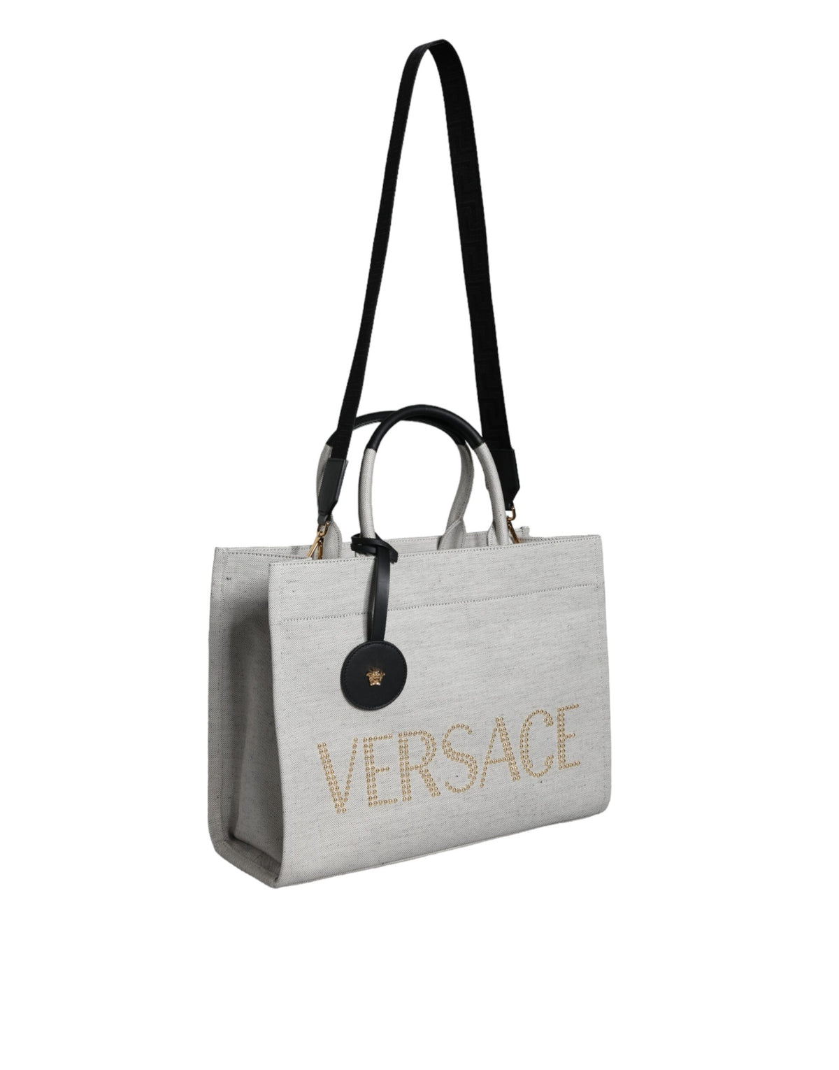 Versace White Top Handle Canvas Leather Logo Crossbody Tote Bag - view 2