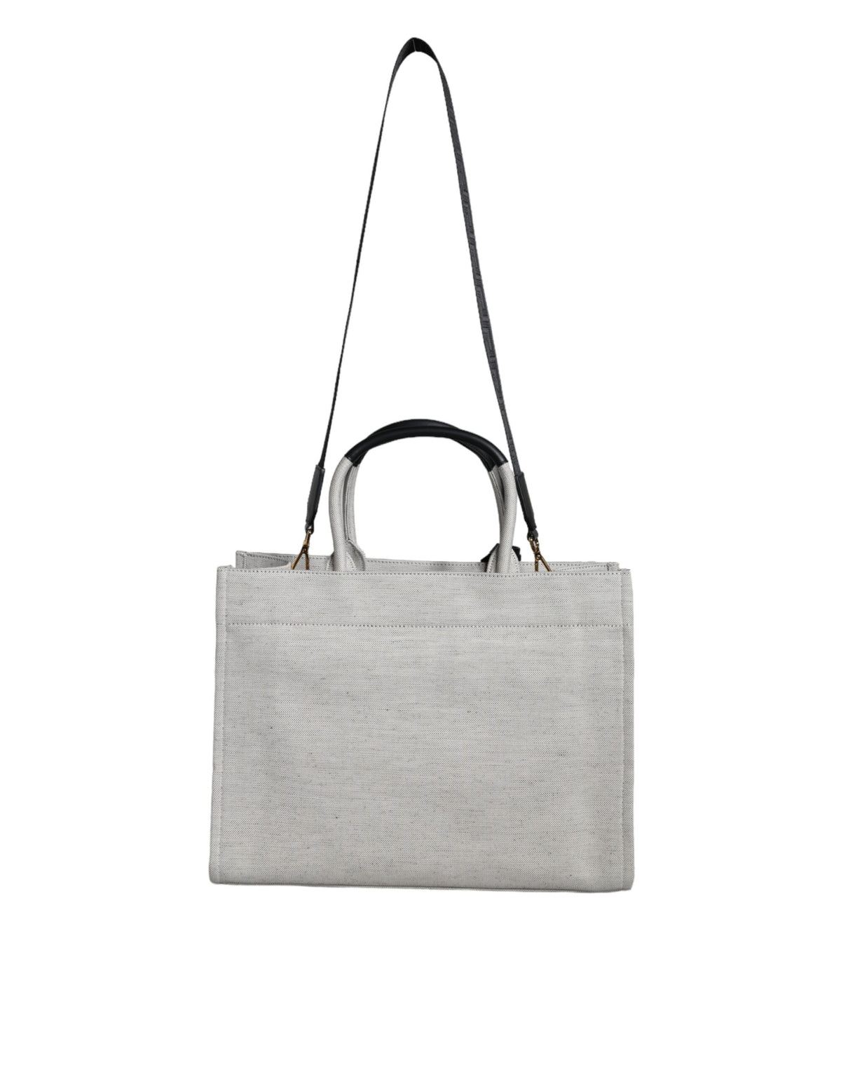 Versace White Top Handle Canvas Leather Logo Crossbody Tote Bag - view 3