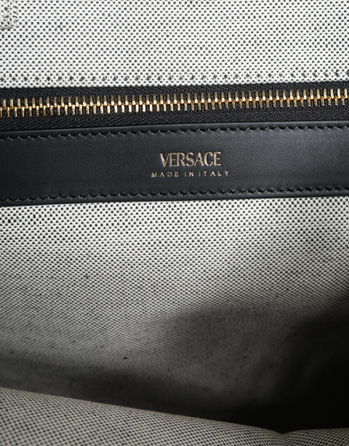 Versace White Top Handle Canvas Leather Logo Crossbody Tote Bag - view 4