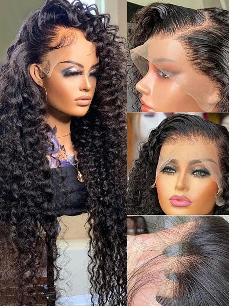 Water Deep Wave 13x4, 13x6 & 360 HD Transparent Lace Frontal Wig – 200% Real Density, 30–40 Inch