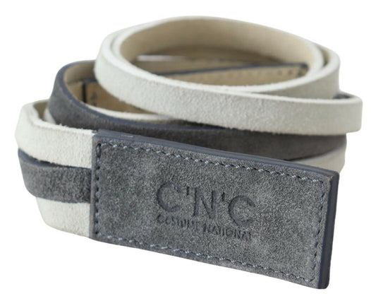 Costume National White Velvet Square Logo Design Waist Belt - YSONA