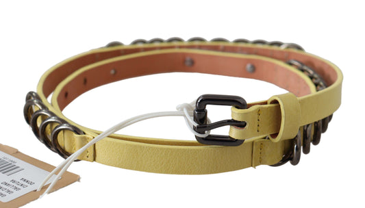 John Galliano Yellow Leather Luxury Slim Buckle Fancy Belt - YSONA