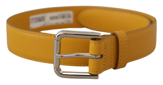 Dolce & Gabbana Yellow Leather Silver Tone Logo Metal Buckle Belt - YSONA