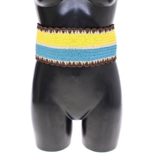 Dolce & Gabbana Yellow Striped Wide Waist Raffia Belt - YSONA